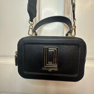 Karl Lagerfeld Black Simone Crossbody Bag with Gold Accents